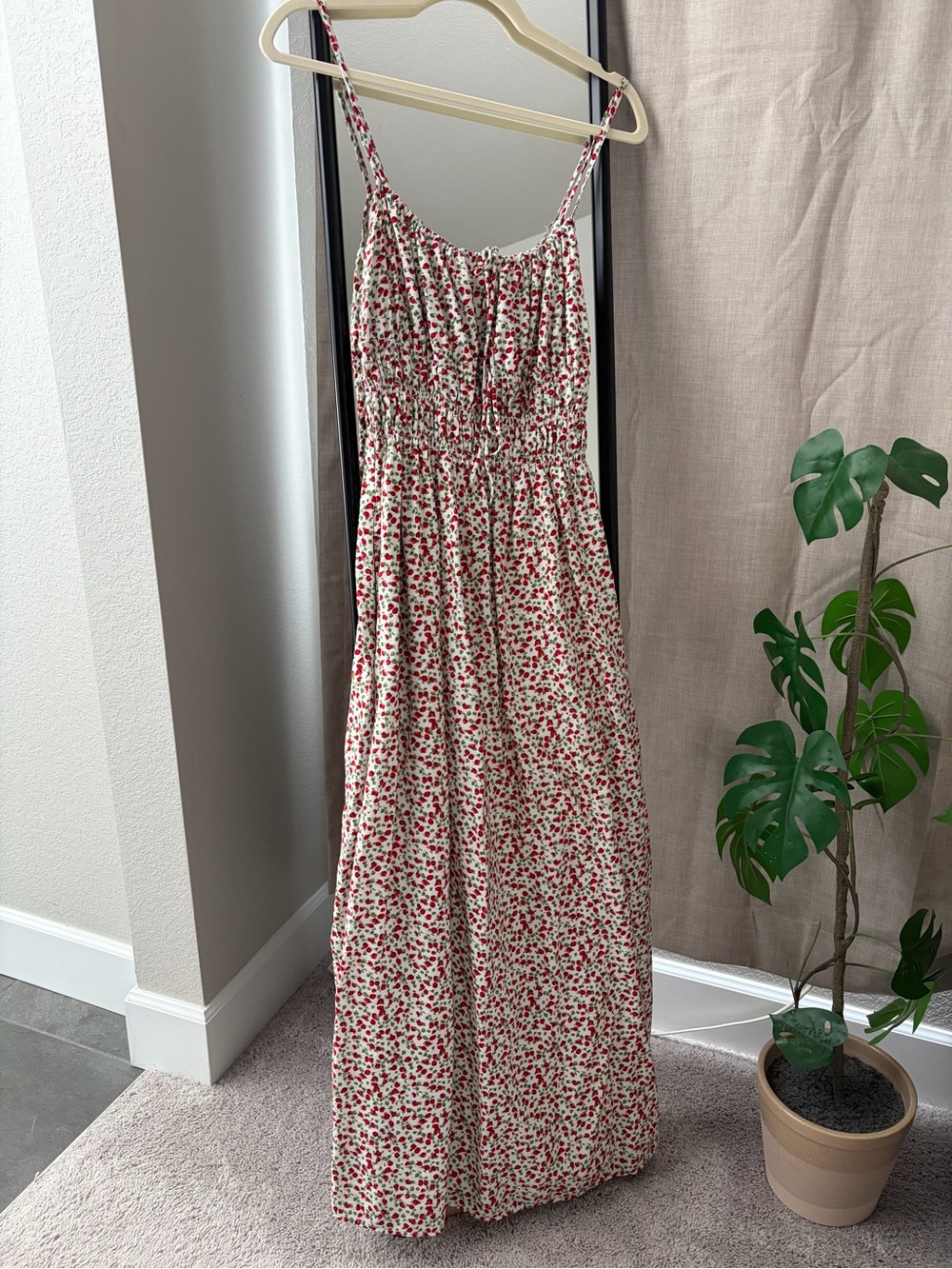A&F strawberry print strappy maxi dress